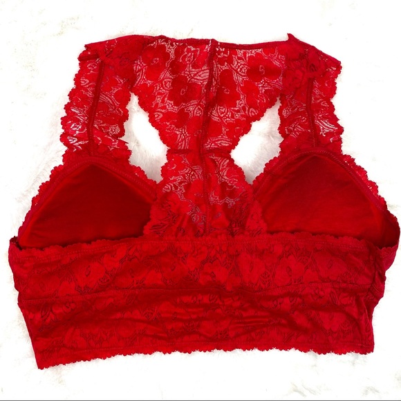 Plus Dark Red Bralette Hourglass Back Lace w.Pads - Picture 4 of 13